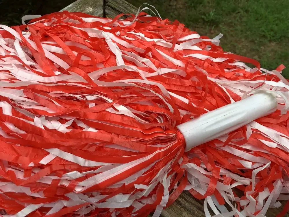 Cheerleading Pom Poms Pair Red White 12